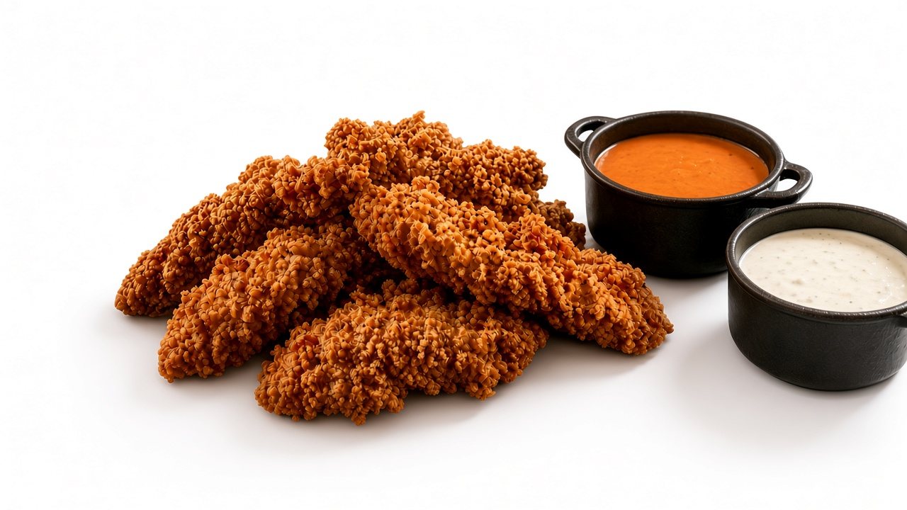 Crispy chicken strips with sauces